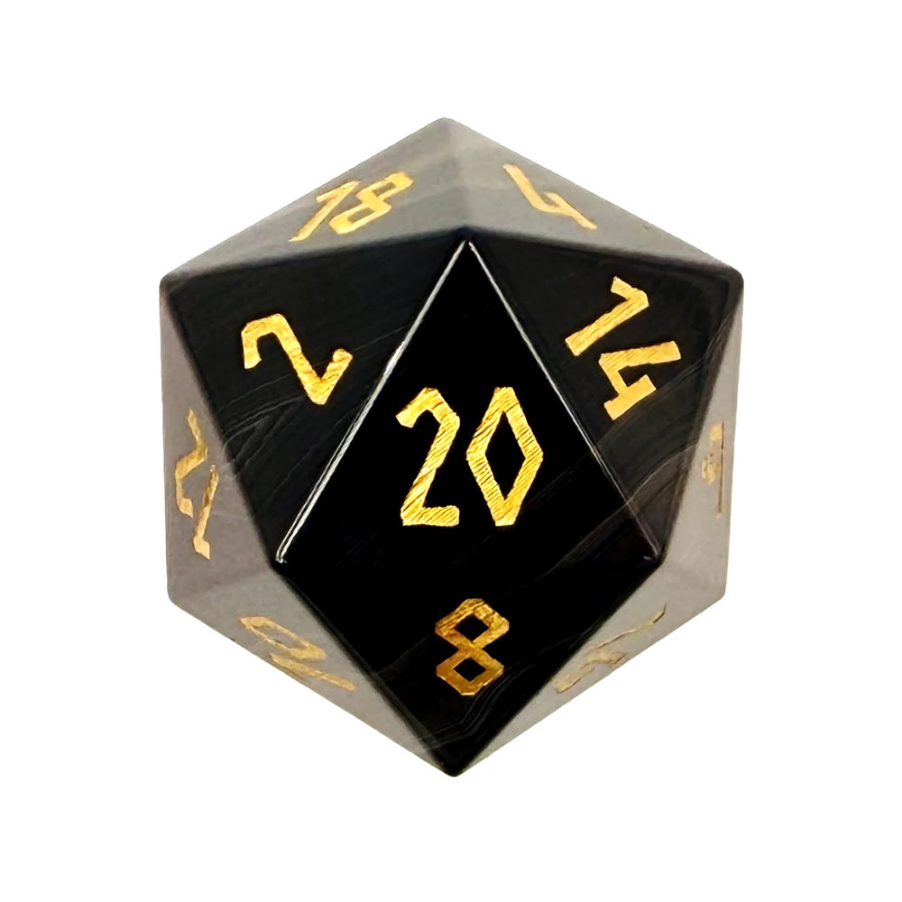 30MM Gemstone D20 Boulder: Black Striped Agate
