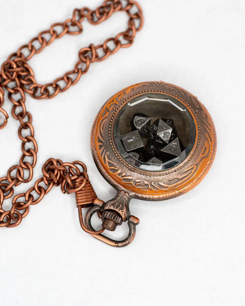 Chrome Pocketwatch with Mini Dice Set: Copper