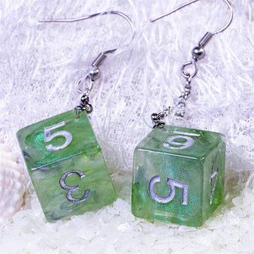 D6 Earring: Green & Purple