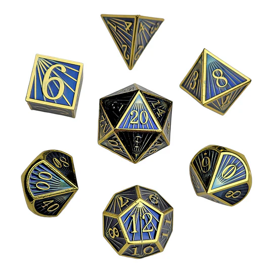 Metal RPG Dice Set: Deco - Blue/Gold