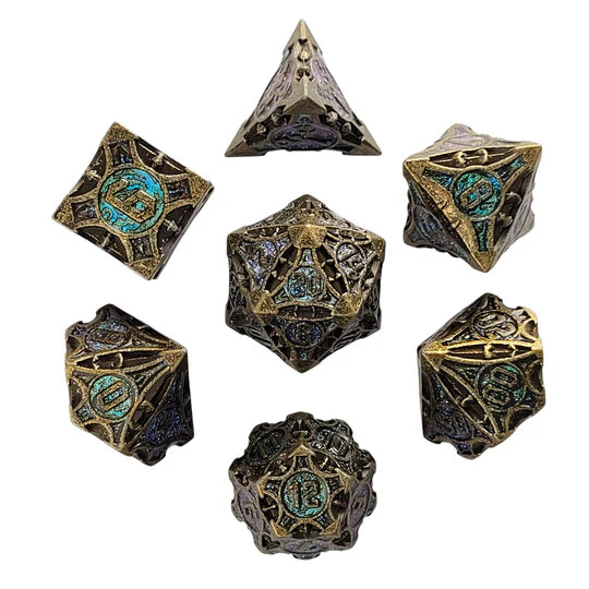 Metal RPG Dice Set: Arcane Enigma - Ancient Bronze & Blue