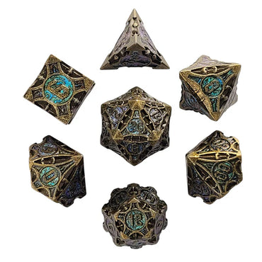 Metal RPG Dice Set: Arcane Enigma - Ancient Bronze & Blue