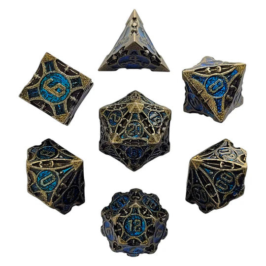Metal RPG Dice Set: Arcane Enigma - Ancient Gold & Blue