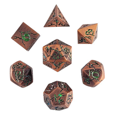 Metal RPG Dice Set: Cracked - Copper/Green Glitter