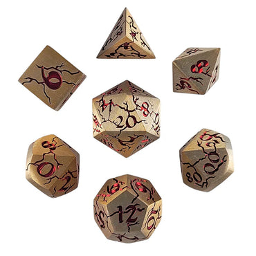 Metal RPG Dice Set: Cracked - Gold/Red