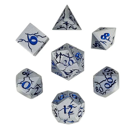 Metal RPG Dice Set: Cracked - Steel/Blue