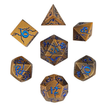 Metal RPG Dice Set: Cracked - Bronze/Blue Glitter
