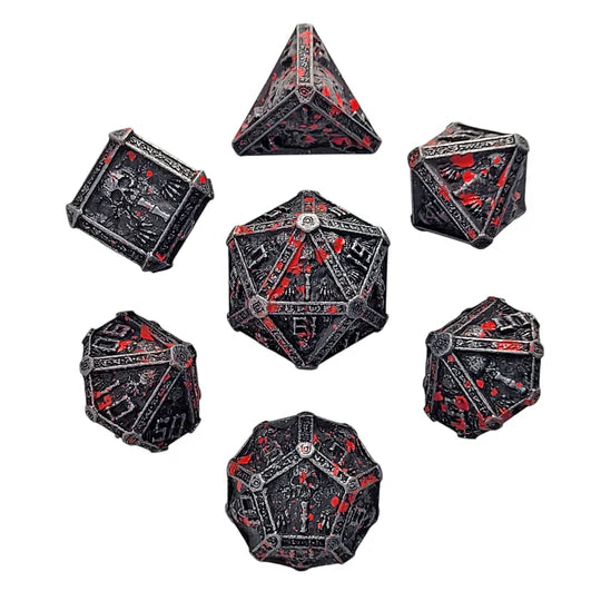 Metal RPG Dice Set: Cryptic Reliquary - Silver & Blood