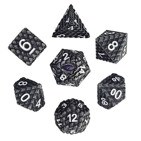 Hollow Metal RPG Dice Set: Dragon's Gaze - Silver