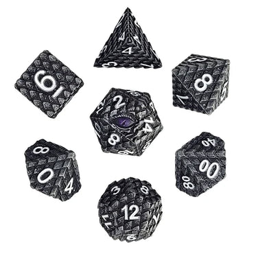 Hollow Metal RPG Dice Set: Dragon's Gaze - Silver