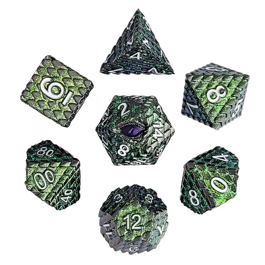 Metal RPG Dice Set: Dragon's Gaze - Green