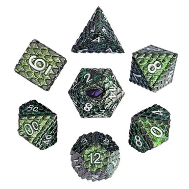 Metal RPG Dice Set: Dragon's Gaze - Green
