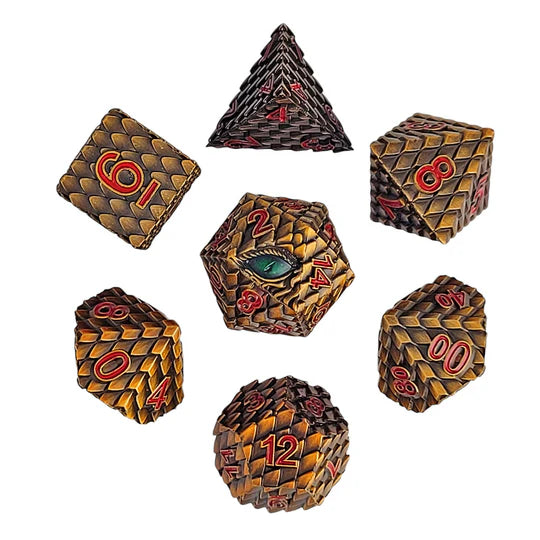 Metal RPG Dice Set: Dragon's Gaze - Bronze Metal