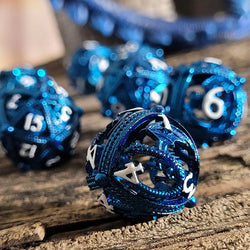 Hollow Metal RPG Dice Set: Dragon's Bauble - Blue