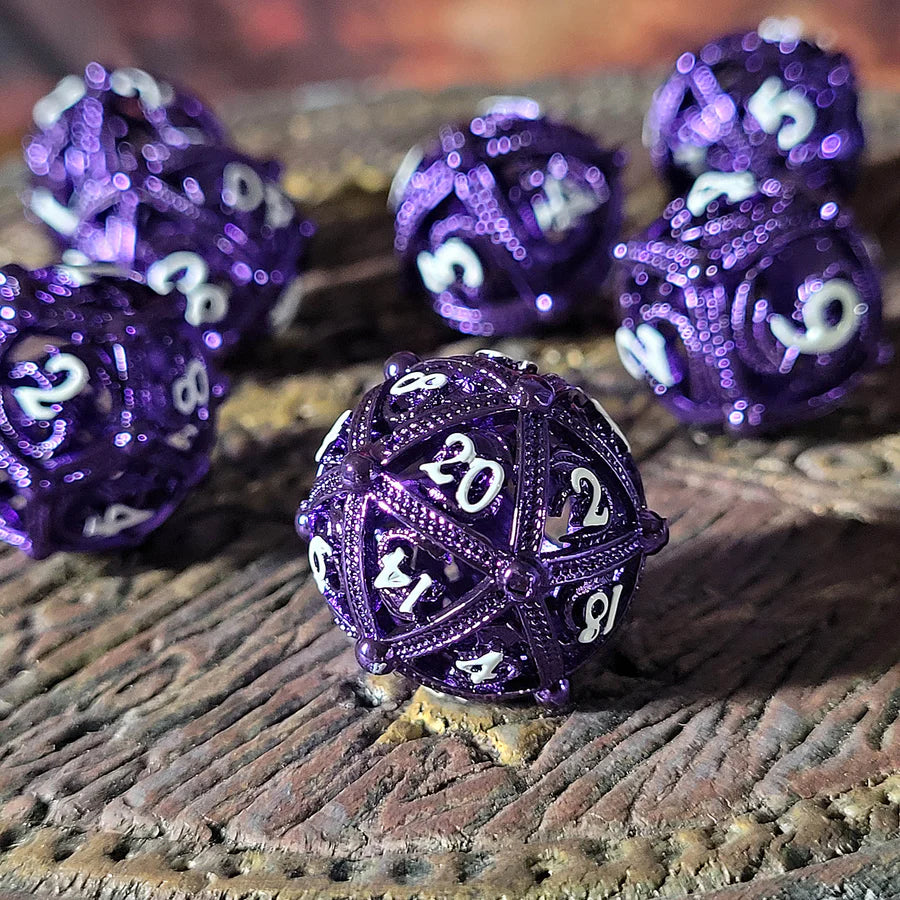 Hollow Metal RPG Dice Set: Dragon's Bauble - Purple