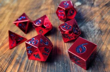 Forged Lore Polished Red with Starry Mica Metal RPG Dice Set of 7