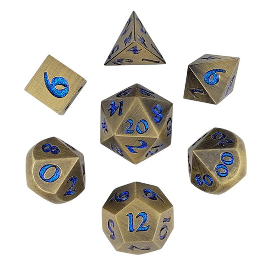 Metal RPG Dice Set: Forged Lore - Bronze/Blue