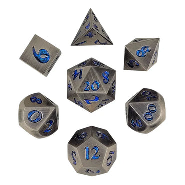 Metal RPG Dice Set: Forged Lore - Silver/Blue