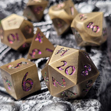 Metal RPG Dice Set: Forged Lore - Brass/Purple