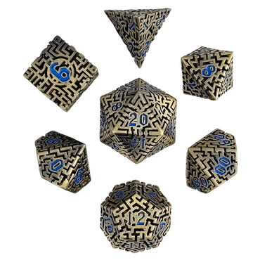 Hollow Metal RPG Dice Set: Mad Maze - Ancient Gold & Blue