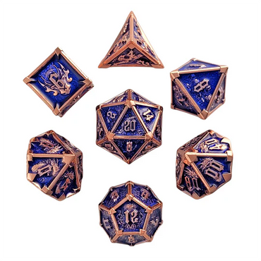 Metal RPG Dice Set: Ossuary Obscura - Blue & Copper