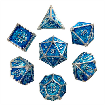 Metal RPG Dice Set: Ossuary Obscura - Blue & Silver