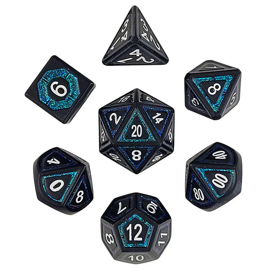 Metal RPG Dice Set: Underdark Glimmer - Black & Teal