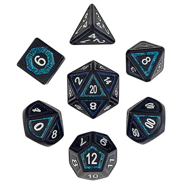 Metal RPG Dice Set: Underdark Glimmer - Black & Teal