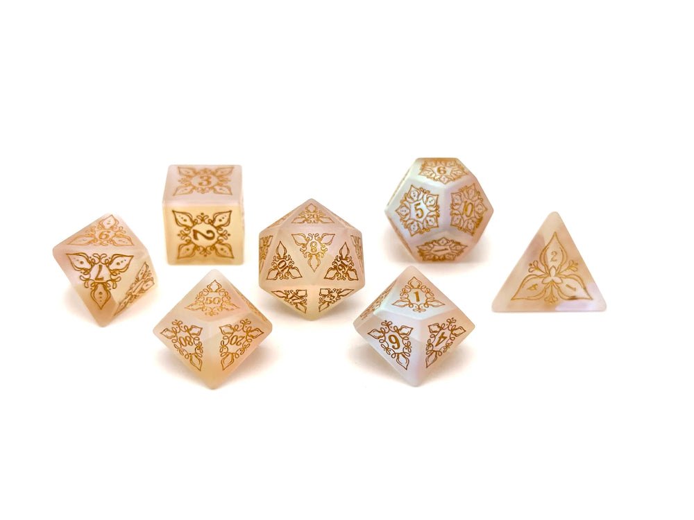 Gemstone RPG Dice Set: Feyweave - Frosted K9 (Gold Font)