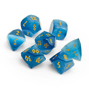 Gemstone RPG Dice Set: Wondrous Cut - Frosted Ocean Blue Cat's Eye