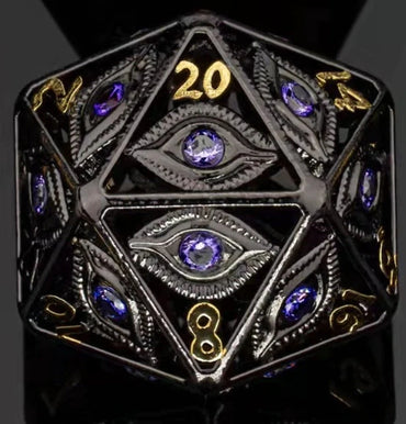 Dragon's Eye Hollow Metal D20: Purple Gems