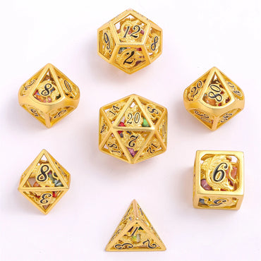 Hollow Metal RPG Dice Set: Gem Filled - Gold