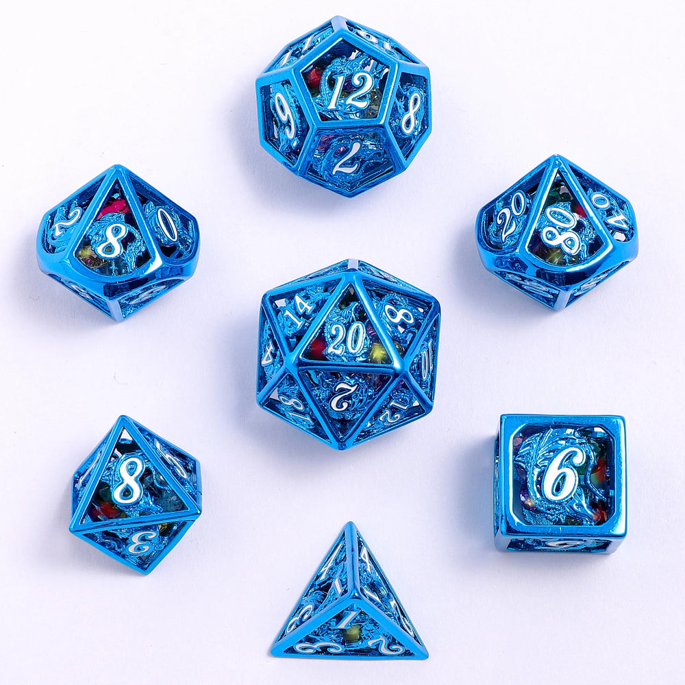 Hollow Metal RPG Dice Set: Gem Filled - Blue