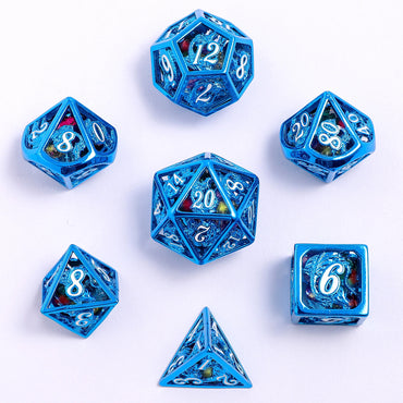 Hollow Metal RPG Dice Set: Gem Filled - Blue