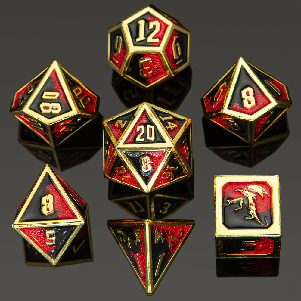 Metal RPG Dice Set: Draconis - Gold/Red/Black