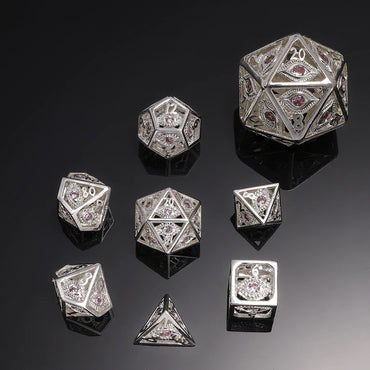 Mini-Dragon's Eye Hollow Metal Dice Set - Pink Gems