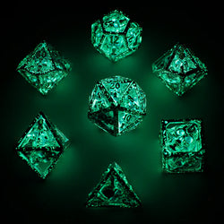 Hollow Metal RPG Dice Set: Skull's Grin - Glow in the Dark Blue