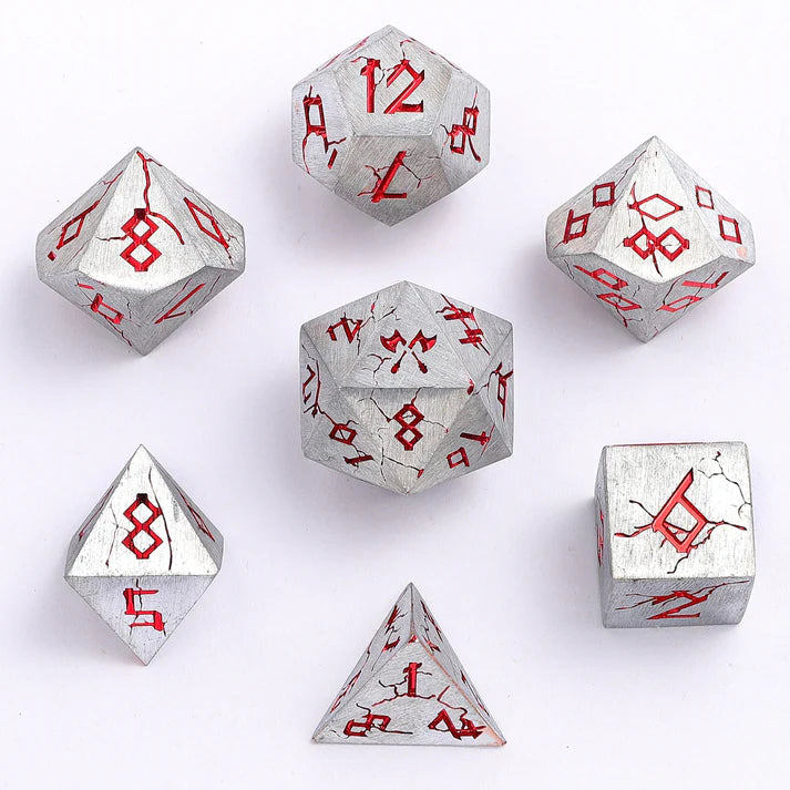 Metal RPG Dice Set: Barbarian - Silver/Red