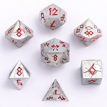 Metal RPG Dice Set: Barbarian - Silver/Red