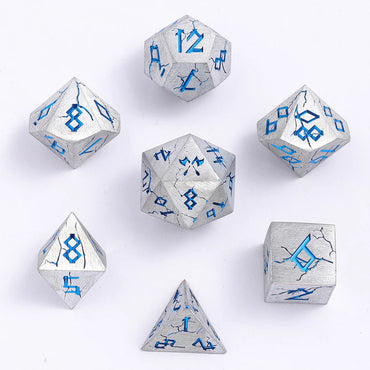 Metal RPG Dice Set: Barbarian - Silver/Blue