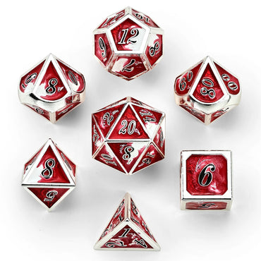 Metal RPG Dice Set: Dragon - Silver/Red/White