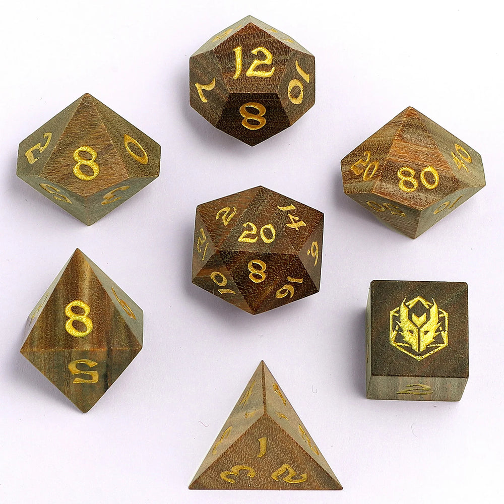 Wooden RPG Dice Set: Green Sandalwood