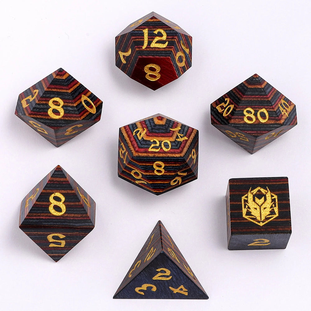 Wooden RPG Dice Set: Rainbow Wood