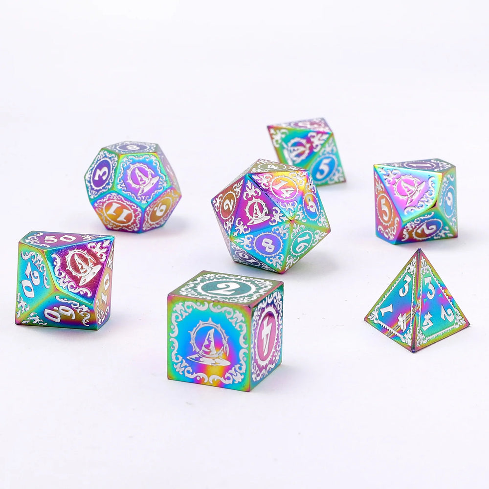 Metal RPG Dice Set: Wizard - Rainbow and White
