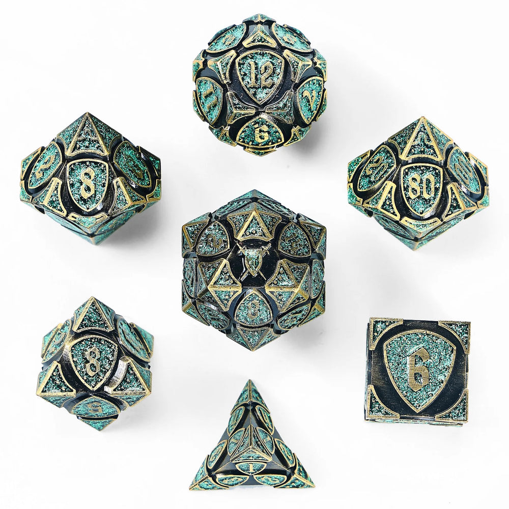 Metal RPG Dice Set: Fighter - Ancient Bronze/Green