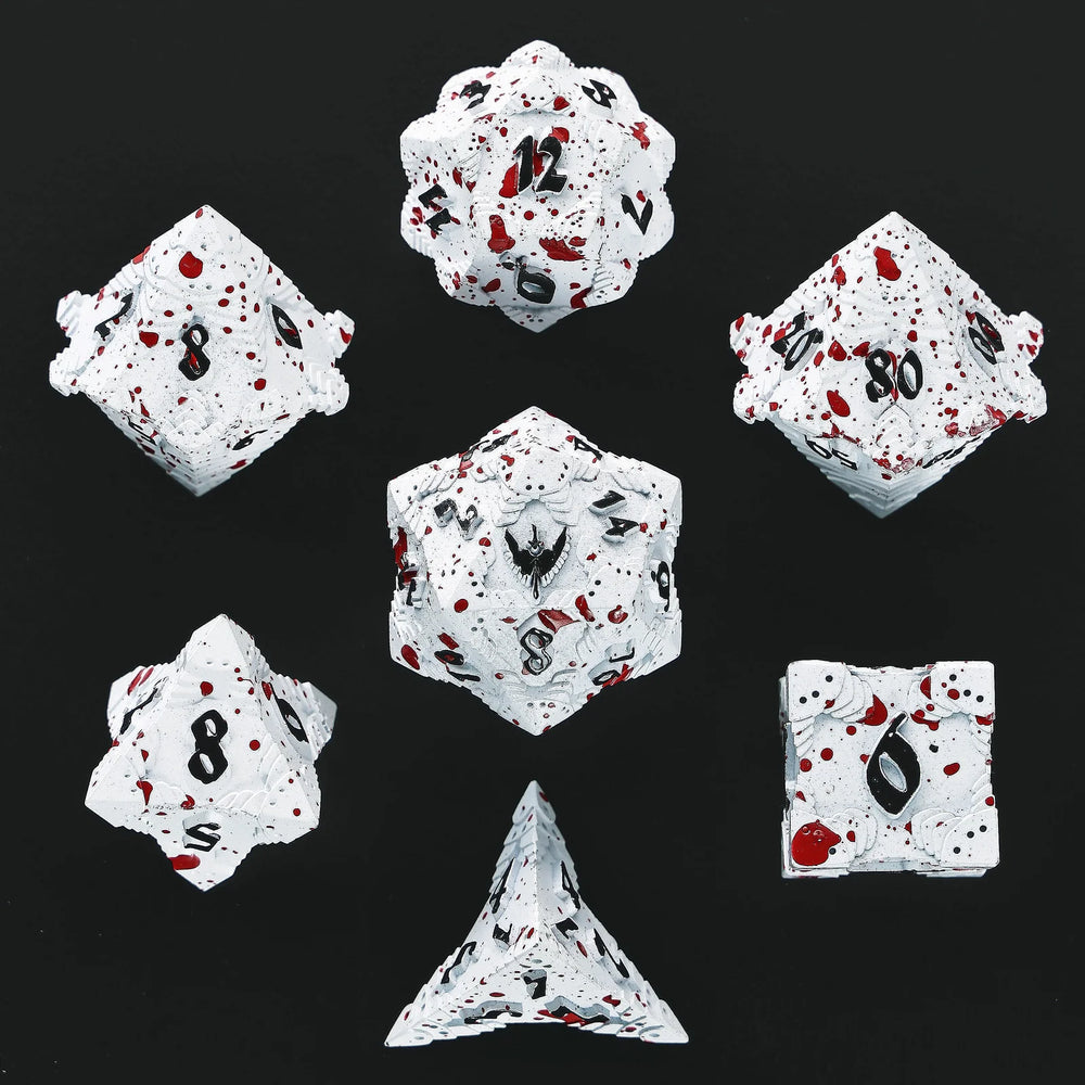Metal RPG Dice Set: Paladin - Matt White w/Blood