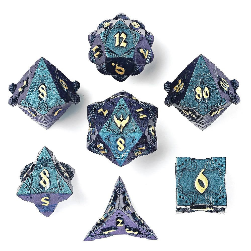 Metal RPG Dice Set: Paladin - Glitter Blue w/ Gold