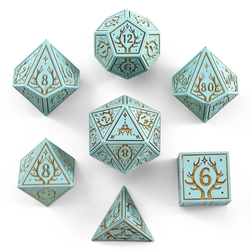 Metal Dice Set: Druid - Pale Cyan with Gold