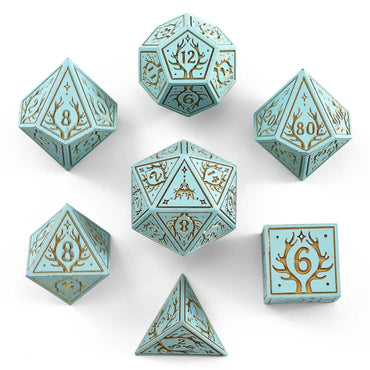 Metal Dice Set: Druid - Pale Cyan with Gold