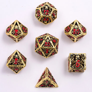 Hollow Metal Dice Set: LIlithid's Mind Cage - Gold & Red